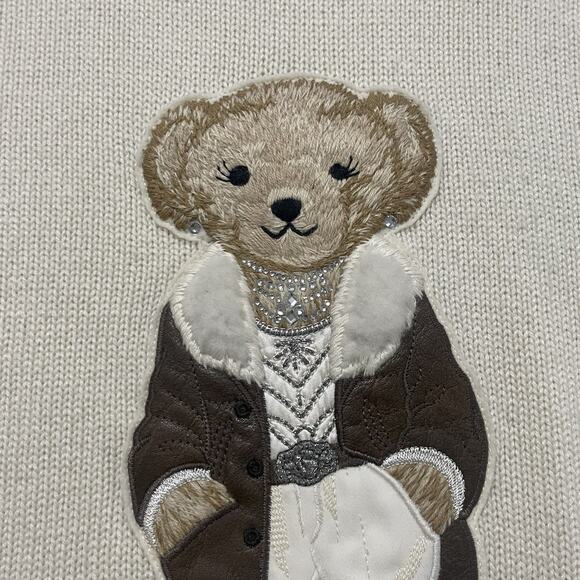 NWOT Ralph Lauren Purple Label Sweater Womens Large Ivory Rancher Bear Cashmere - Picture 4 of 12